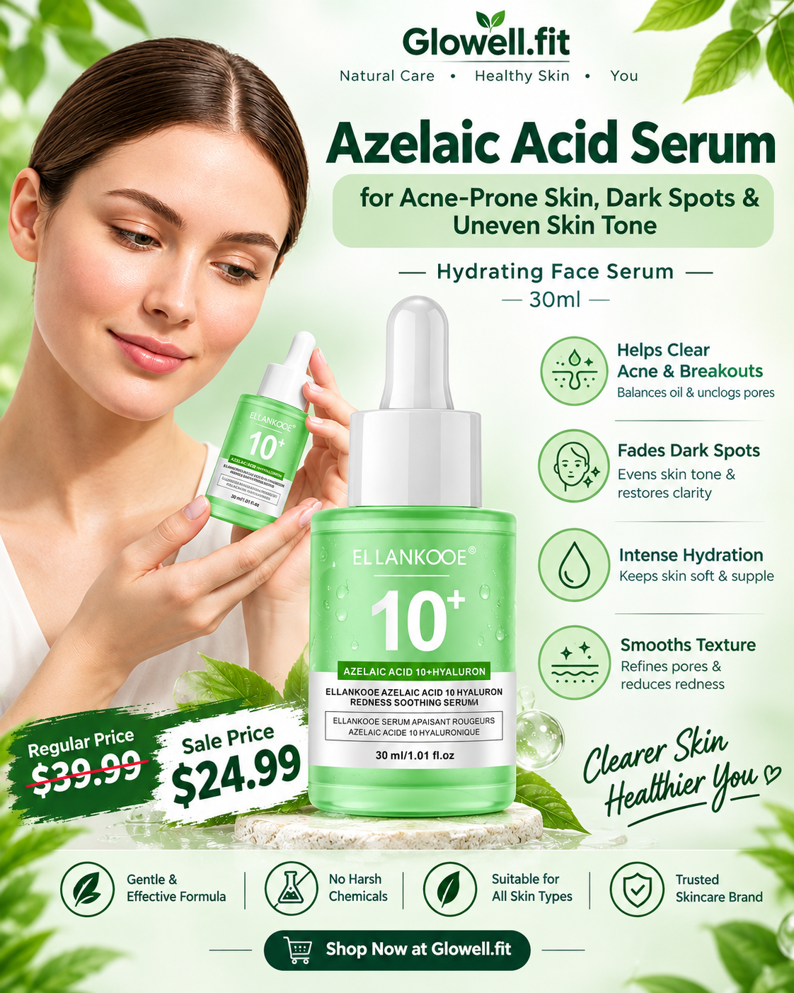 Azelaic acid serum for acne-prone skin and dark spots