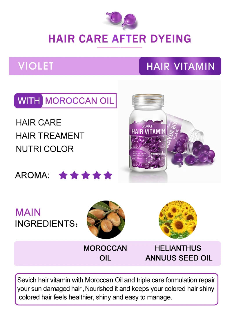 Sevich Smooth Silky Hair Vitamin Capsule Keratin Complex Oil Hair Care Repair Damaged Hair Serum Anti-Loss Moroccan Hair Oil