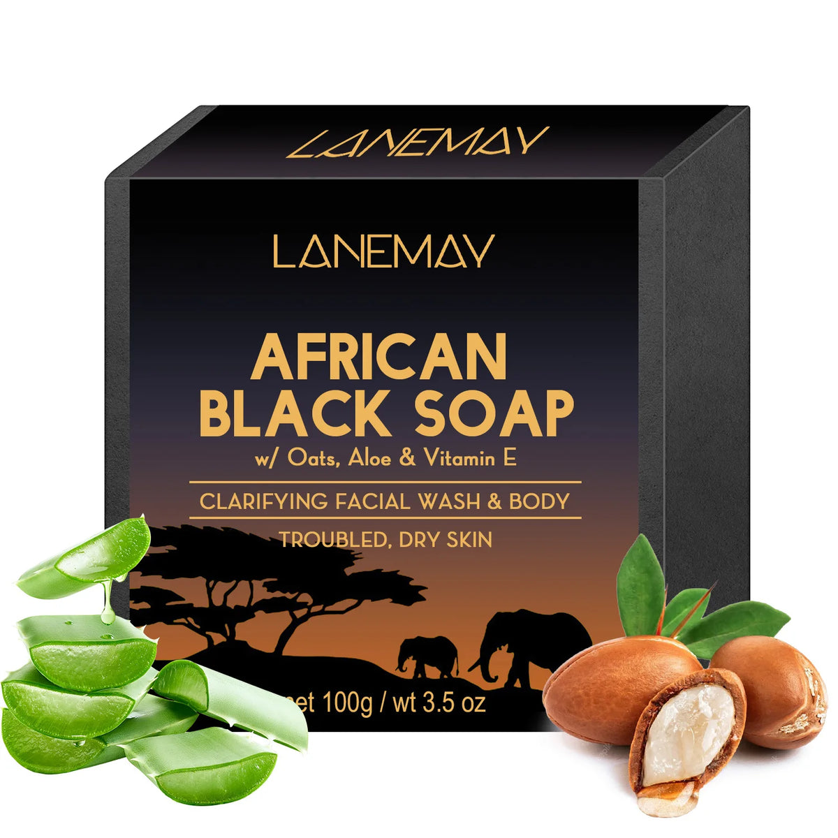 100g AFRICAN BLACK SOAP Shea Butter Bar Moisturizing Acne Treatment Cleanser for Clear Skin Care Deep Cleaning Glowing ⭐⭐⭐⭐🌟 4.9 (352Reviews)