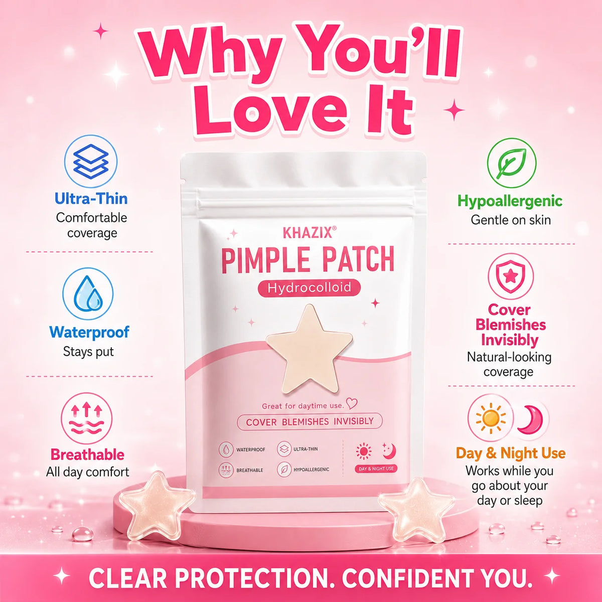 Star-shaped acne patches in various sizes, gentle and non-irritating, effectively conceal pores—perfect as a gift, 280/40 pcs