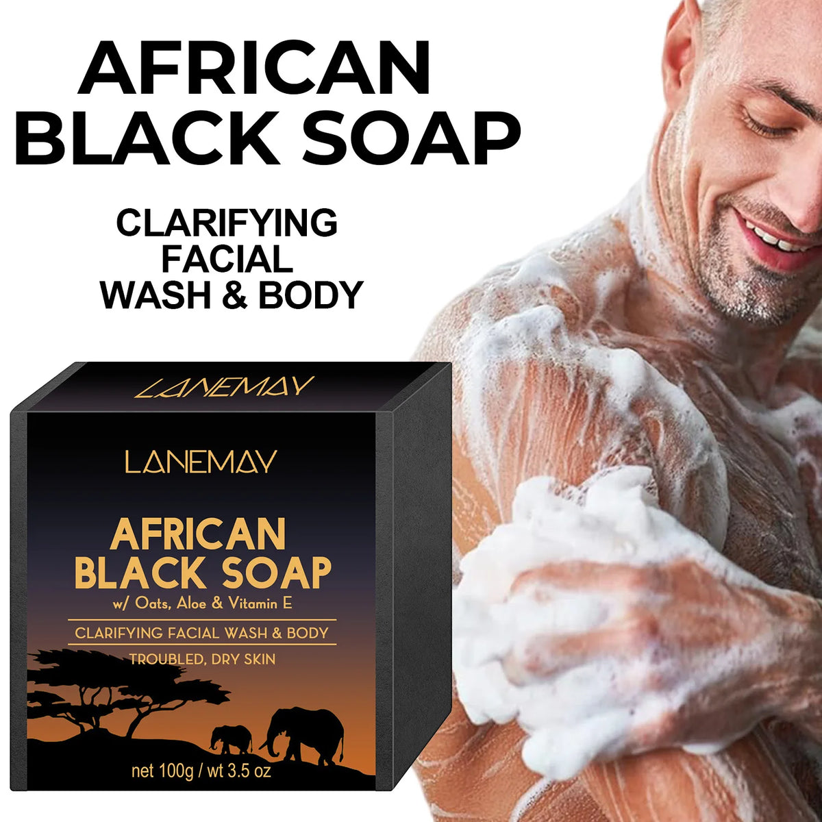 100g AFRICAN BLACK SOAP Shea Butter Bar Moisturizing Acne Treatment Cleanser for Clear Skin Care Deep Cleaning Glowing ⭐⭐⭐⭐🌟 4.9 (352Reviews)