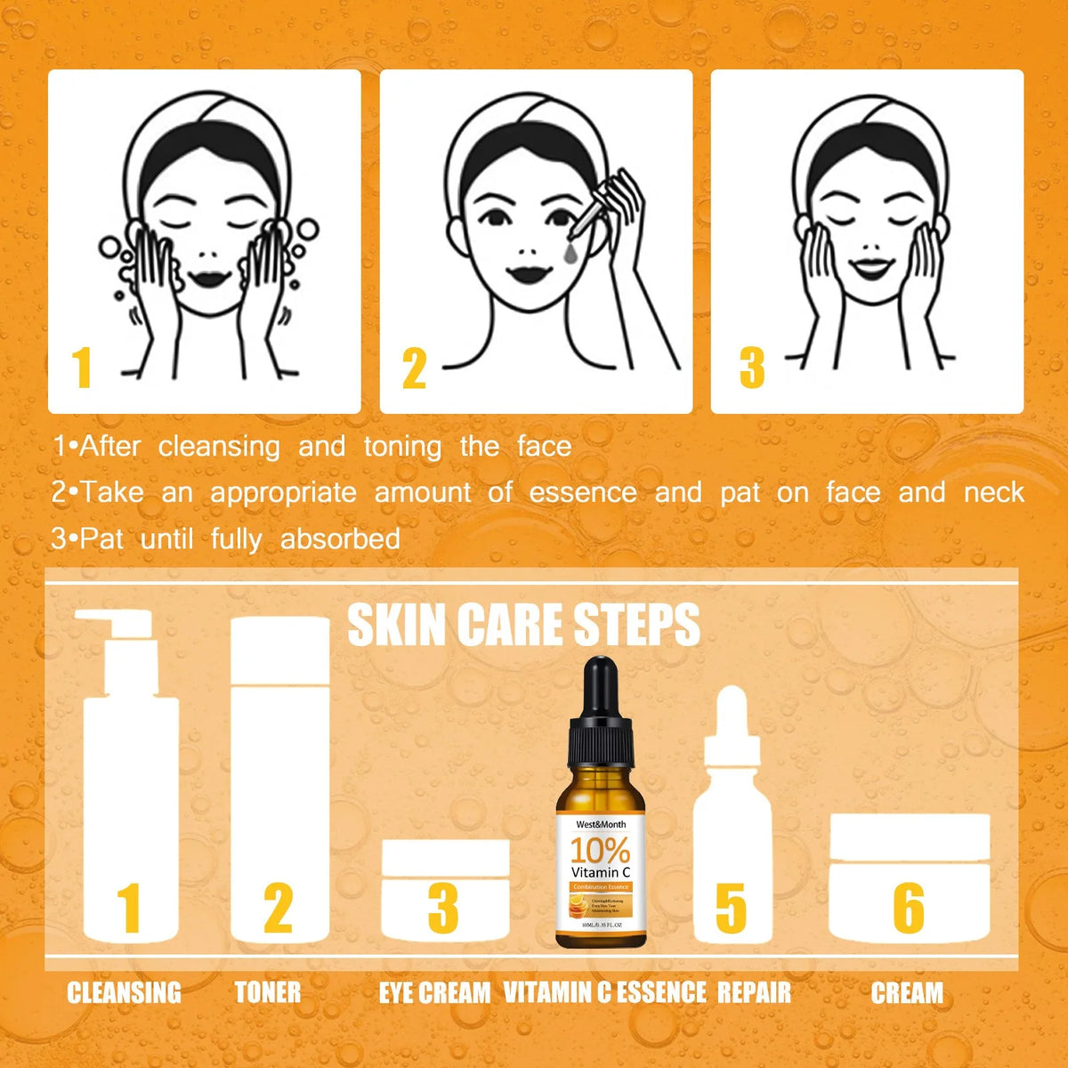 Vitamin C Serum for Face Hyaluronic Acid Lighten Age Black Spots Sunburn Anti-oxidation Wrinkle Remove Shrink Pore Skin Care