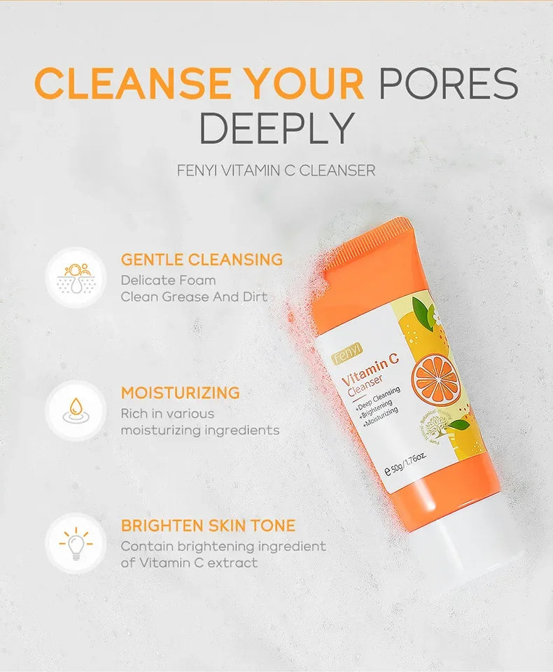 50g Vitamin C Face Cleanser Gentle Foaming Facial Wash Deep Clean Pores Brighten Skin Tone Moisturizing Facial Cleansing ⭐⭐⭐⭐🌟 4.8 (475 Reviews)