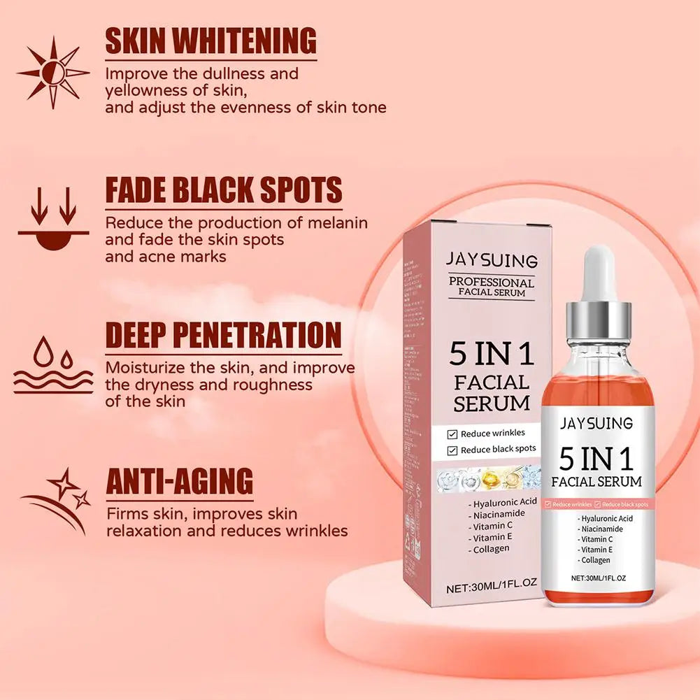 ✨ 5-in-1 Vitamin C & Hyaluronic Acid Face Serum – Hydrating & Brightening Skin Care