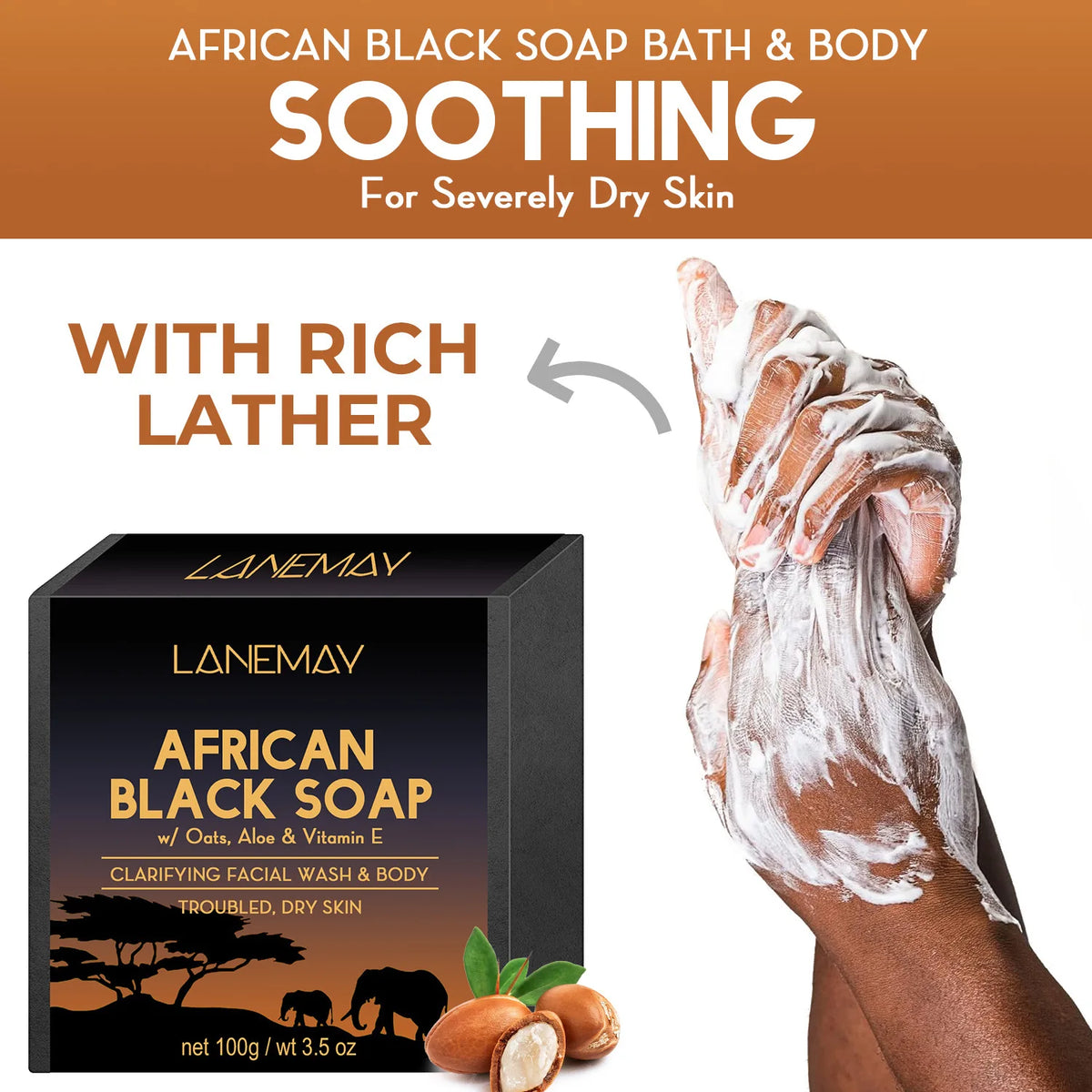 100g AFRICAN BLACK SOAP Shea Butter Bar Moisturizing Acne Treatment Cleanser for Clear Skin Care Deep Cleaning Glowing ⭐⭐⭐⭐🌟 4.9 (352Reviews)