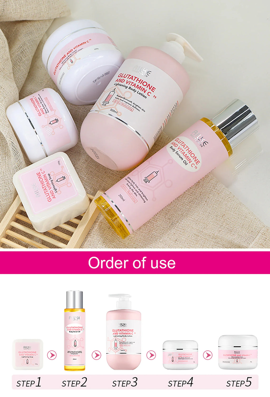 AILKE Glutathion and Vitamin C Whitening Set, Moisturizing, Remove Melanin, Freckles, Black Spots, Chloasma, Clean Ski ⭐⭐⭐⭐🌟 4.7 (170 Reviews)