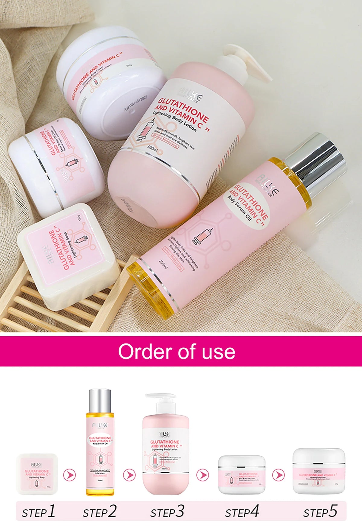 AILKE Glutathion and Vitamin C Whitening Set, Moisturizing, Remove Melanin, Freckles, Black Spots, Chloasma, Clean Ski ⭐⭐⭐⭐🌟 4.7 (170 Reviews)